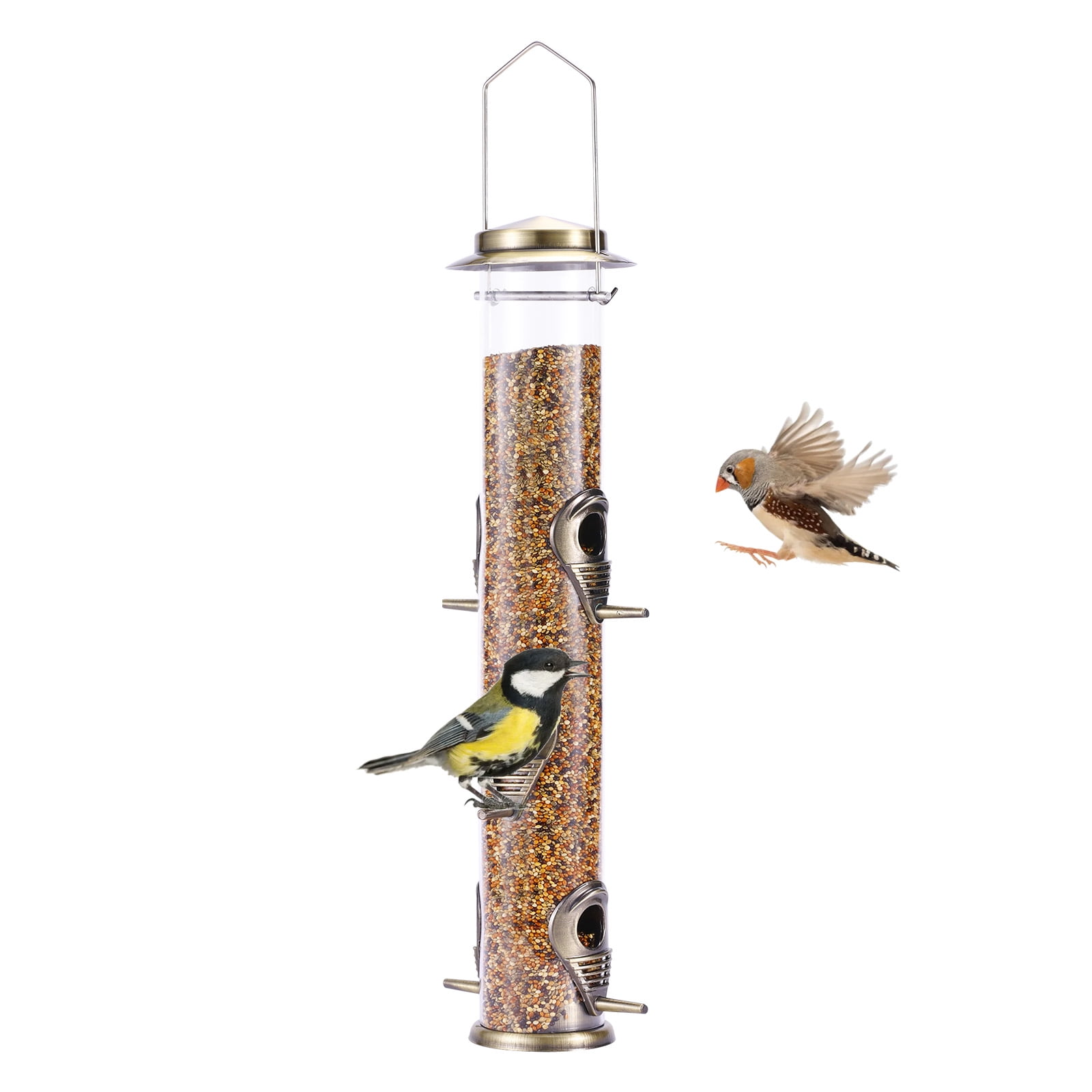 XYADX Wild Bird Feeders for Outdoors Hanging, Metal Tube Feeder, 6 Feeding Ports, Copper - 1 Pack