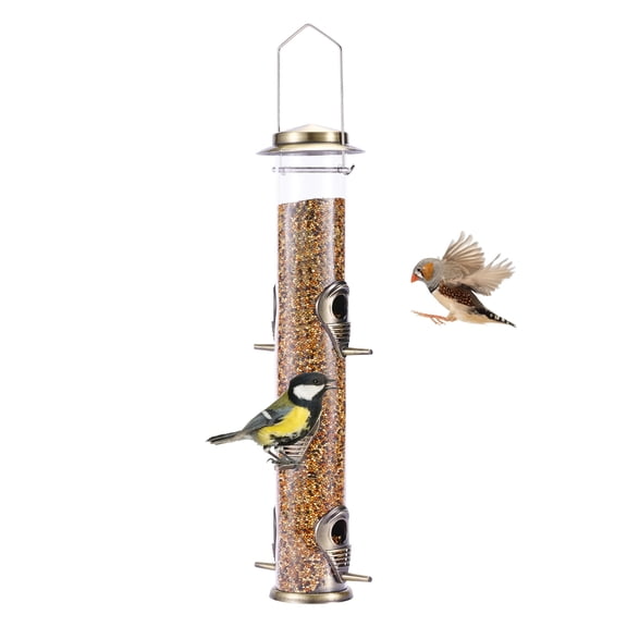 XYADX Wild Bird Feeders for Outdoors Hanging, Metal Tube Feeder, 6 Feeding Ports, Copper - 1 Pack