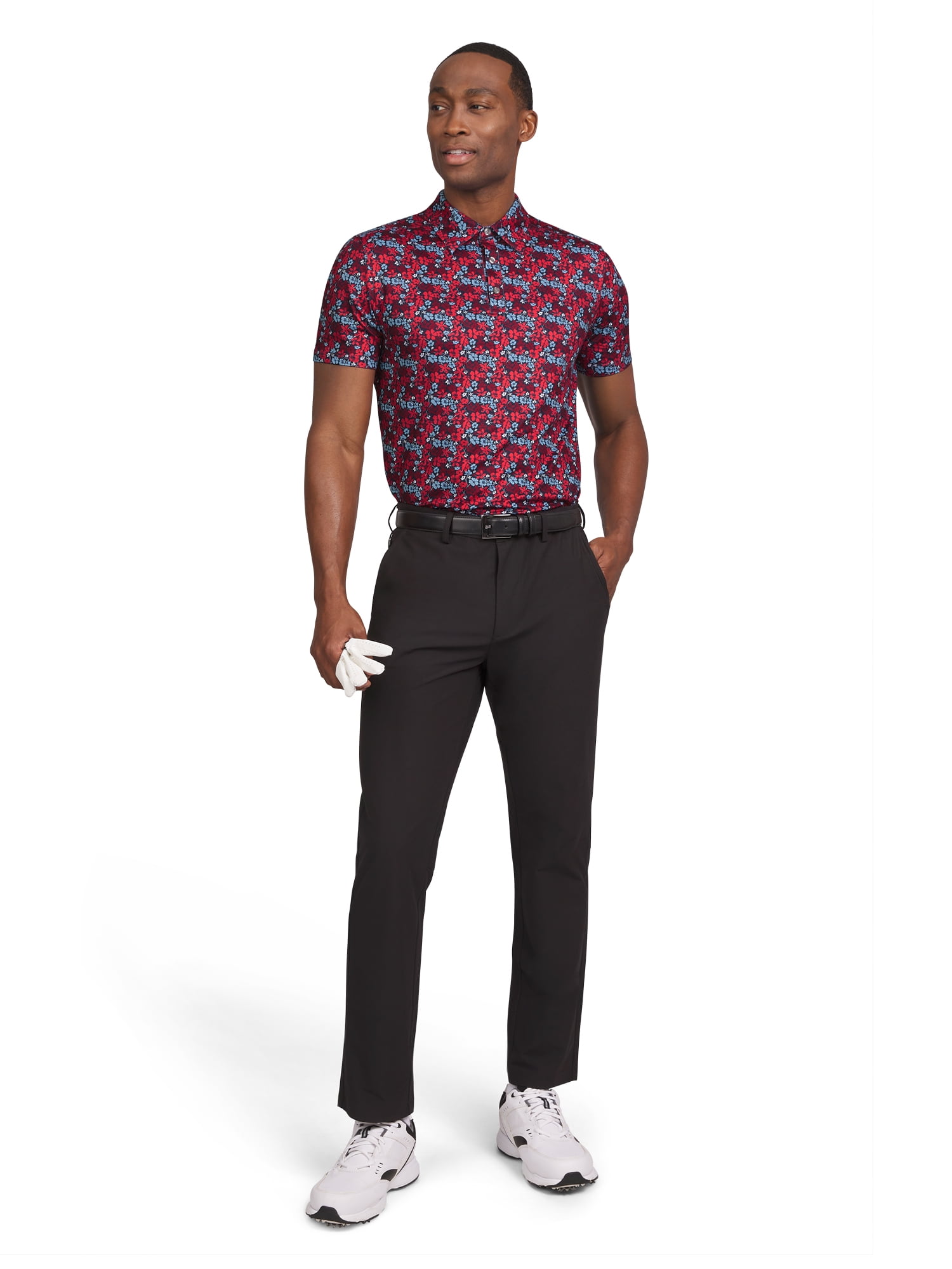Chaps Golf Men's and Big Men's Classic Fit Short Sleeve Floral Printed Polo Shirt