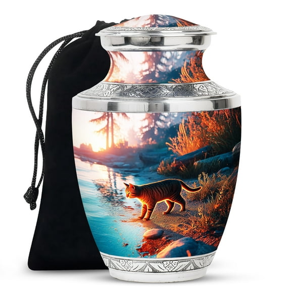 Yatskia Cat on the Sunset Large Urns for Human Ashes Adult Male and Female, Decorative Memorial Urn for Adult Ashes, (Tasty Large, 10 Inch)