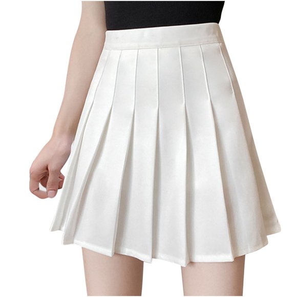 Mrat Skirt Modest Long Golf Casual Skirt Fashion Ladies Pleated A-Line Skirt Anti-Burnout Solid High Waist Short Skirt Plaid Mini Skirt