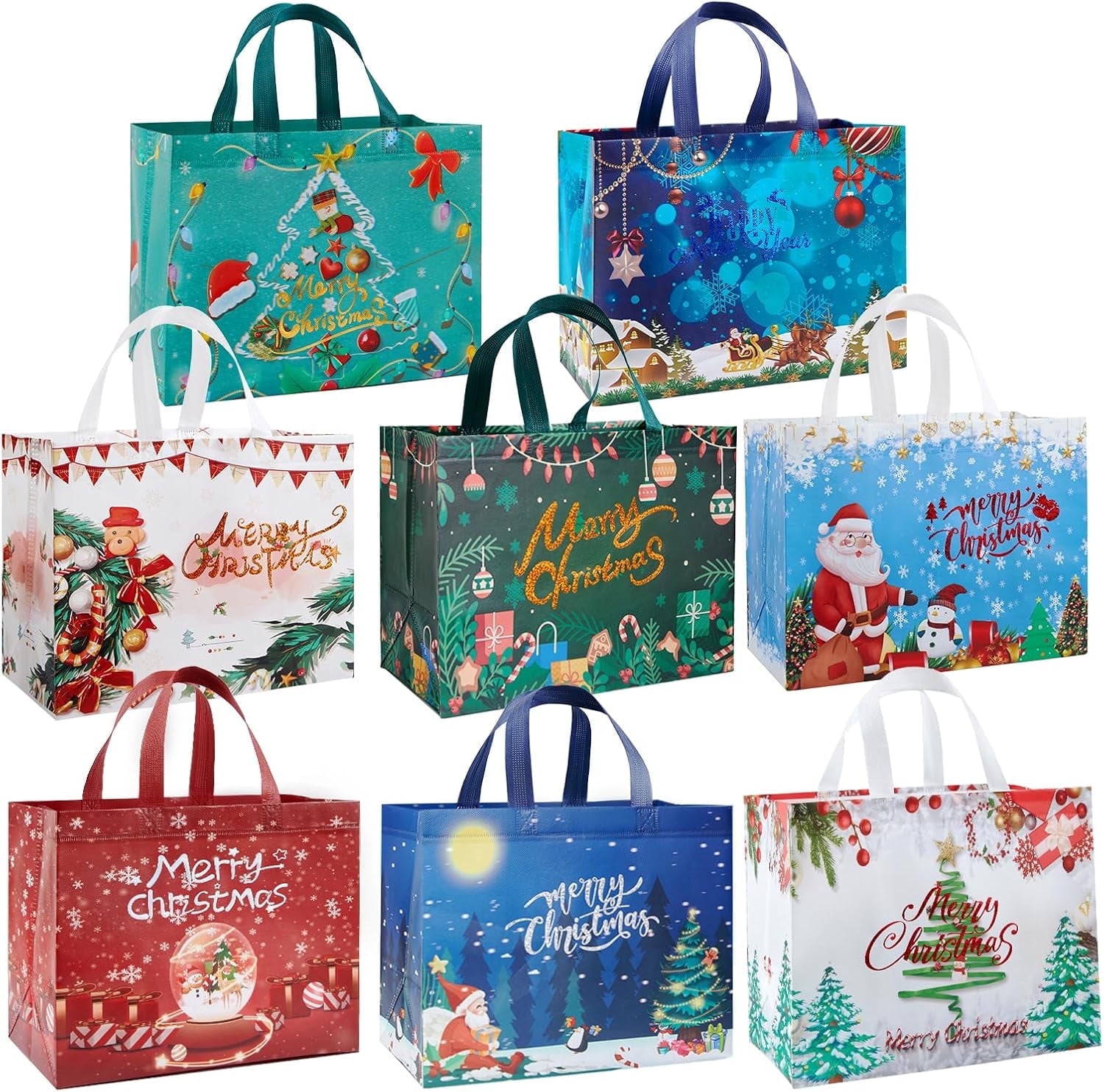 COCOBELA 8-Piece Christmas Large Gift Bags with Handles, Non-Woven photo 1