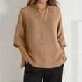 thumbnail image 2 of MIXUE Boho Tops For Women Summer Solid Color V Neck Short Sleeve Casual Basic Pullover Shirts For Women Tshirts Streetwear,Brown,XXL, 2 of 6