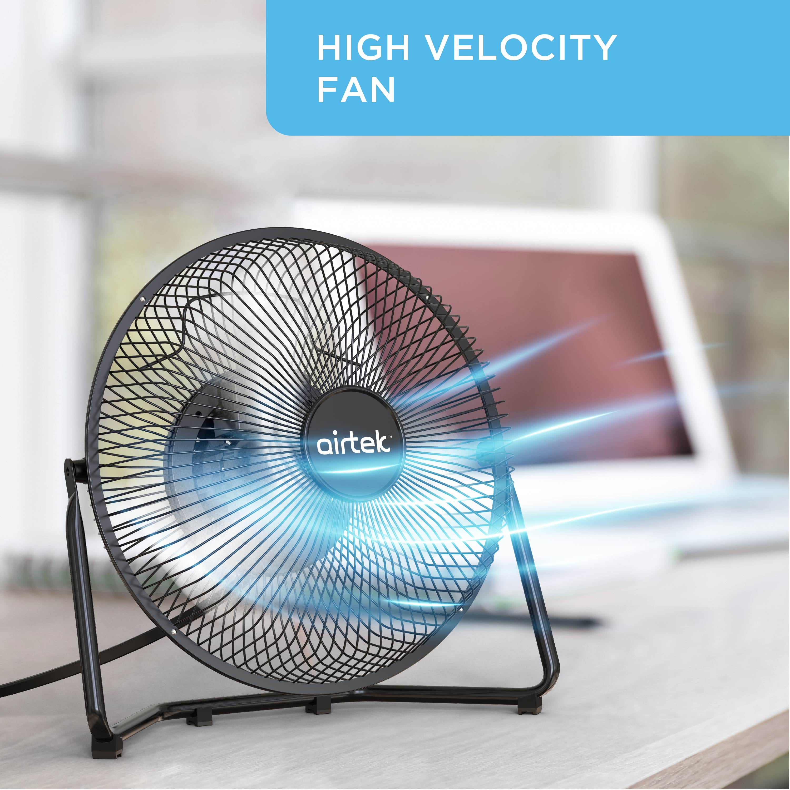 Airtek  High Velocity Desk Fan, 3-Speed Electric Fan with Metal Blades and Safety Grilles