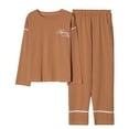 thumbnail image 1 of REDHOTYPE Nouveaux Pyjamas Simples en Coton Doux pour Femmes 2 Pcs Grande Taille 3TG Manches Longues Décontractées, 1 of 2