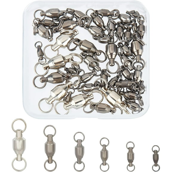 45Pcs 6 Sizes Fishing Swivels Duo-Rings Ball Bearing Stainless Barrel High Strength Fishing Lure Swivels for Saltwater Freshwater Fishing