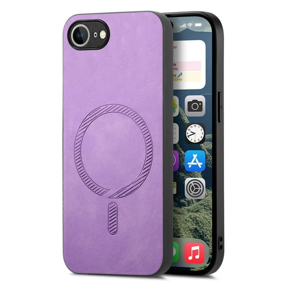 for iPhone 16e Magnetic Case, Luxury PU Leather Skin-Feel Back Protective Phone Cover Compatible with Mag-Safe Support Car Mount Holder for iPhone 16e, Purple