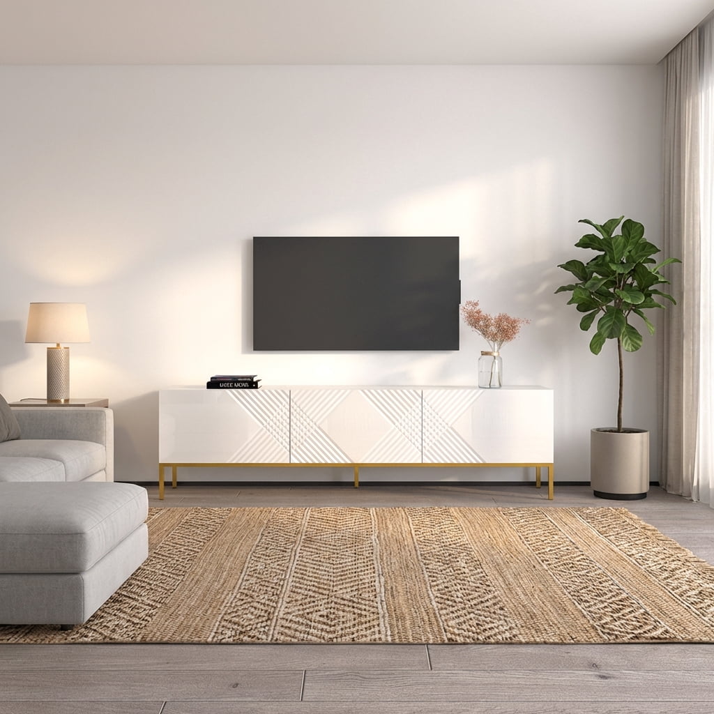 Exito 01 TV Stand for TVs up to 85", Mid-Century Modern High Gloss 75" Entertainment Center, TV Media Console with Storage Cabinets