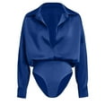 thumbnail image 2 of Women's Long Sleeve Button Down Shirt Bodysuits Lapel Collar Solid Color Dressy Business Casual Onesie Blouses (L, Blue), 2 of 8