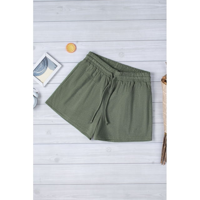 ABPHQTO Pantalones cortos de punto con cordón elástico en la cintura y bolsillos laterales para mujer de color verde