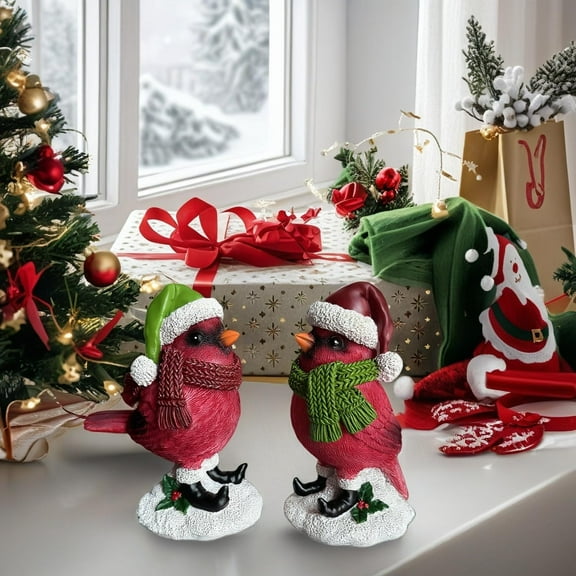 YUYAN-Cardinal Christmas Decorations Figurine, Red Birds Christmas Figurines Table Centerpiece Decorations for Home, Cardinal Gifts Indoor Outdoor Holiday Tabletop Mantel Ornament