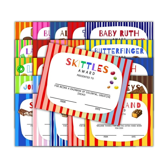 Candy Bar Classroom Awards Superlatives Certificates 25pk 8.5x11 Different Designs End of Year Most Likely to Best at Teacher for Students