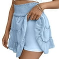 thumbnail image 4 of YDFCWXW Women Chiffon Skirts High Waist Ruffle Mini Skirts Tennis Golf Skirt Boho Summer Tiered Skirts with Built-in Shorts Light Blue, XXL, 4 of 6