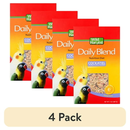 (4 pack) Wild Harvest Daily Blend for Cockatiels, Hookbills and Lovebirds, 2 lb