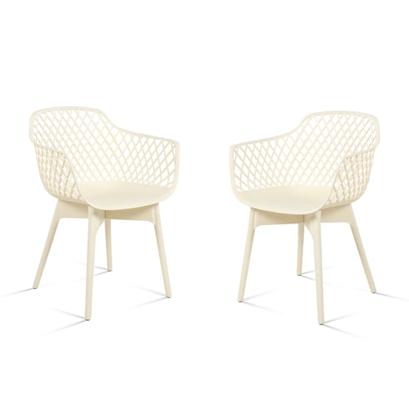 Aoodor Modern Dining Chairs Set of 2, Weather-Resistant Plastic Cafe Chairs with Ergonomic Back and Non-Slip Pad, Suitable for Patio, Restaurant, Yard, Porch, Balcony, Beige