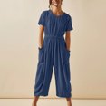thumbnail image 2 of gakvbuo Jumpsuits For Women Summmer Dressy Wedding Women's Casual Loose Pocket Strap Cotton And Linen Jumpsuit Short Sleeve Sling Jumpsuitit, 2 of 7