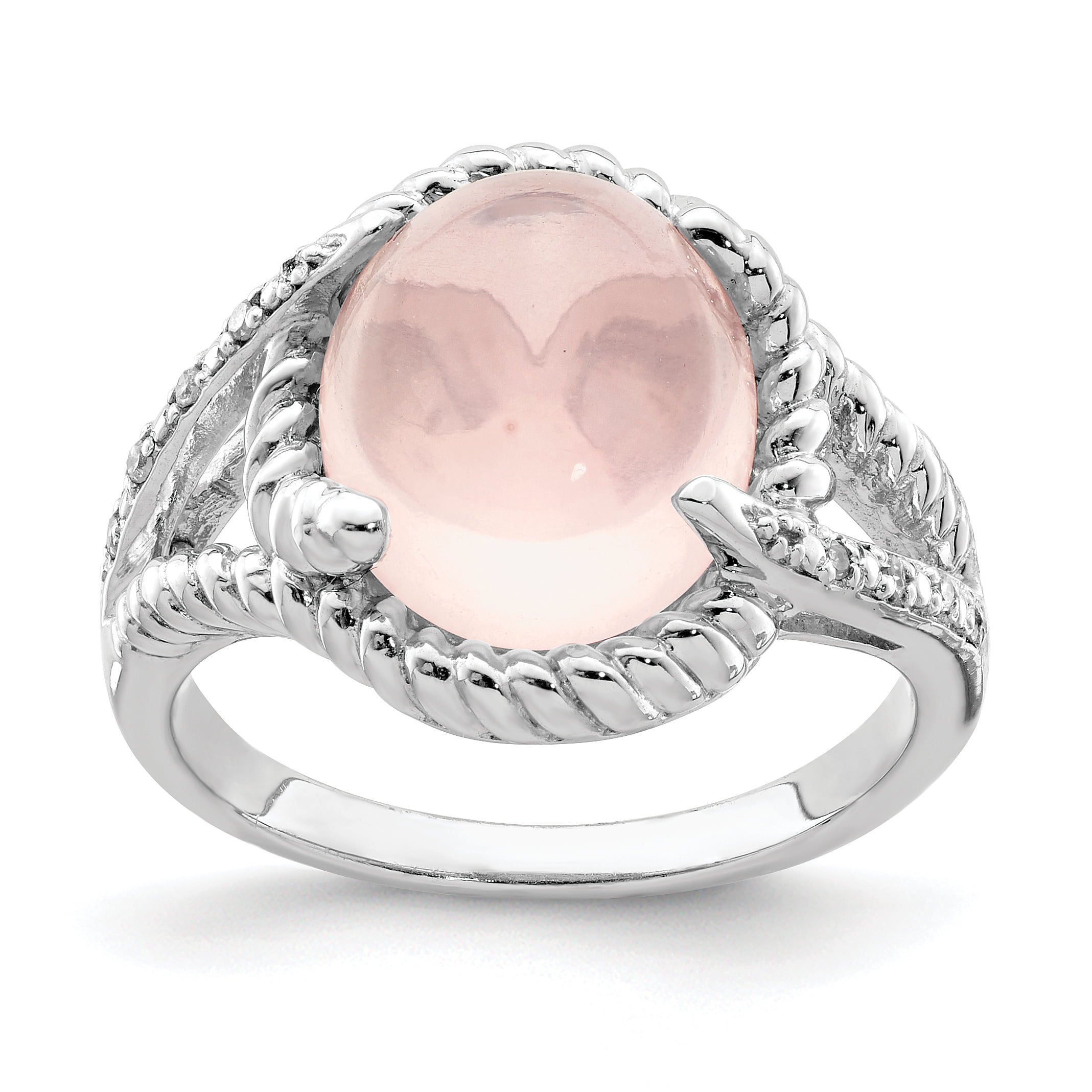 925 Sterling Silver Rose Quartz Diamond Band Ring Size 7.00 Gemstone Fine  Jewelry For Women Gifts For Her