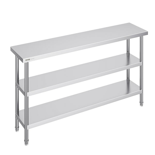 VEVOR Table de Préparation des Aliments en Acier Inoxydable, 14 x 60 x 34 Pouces Table de Travail de Cuisine Commerciale