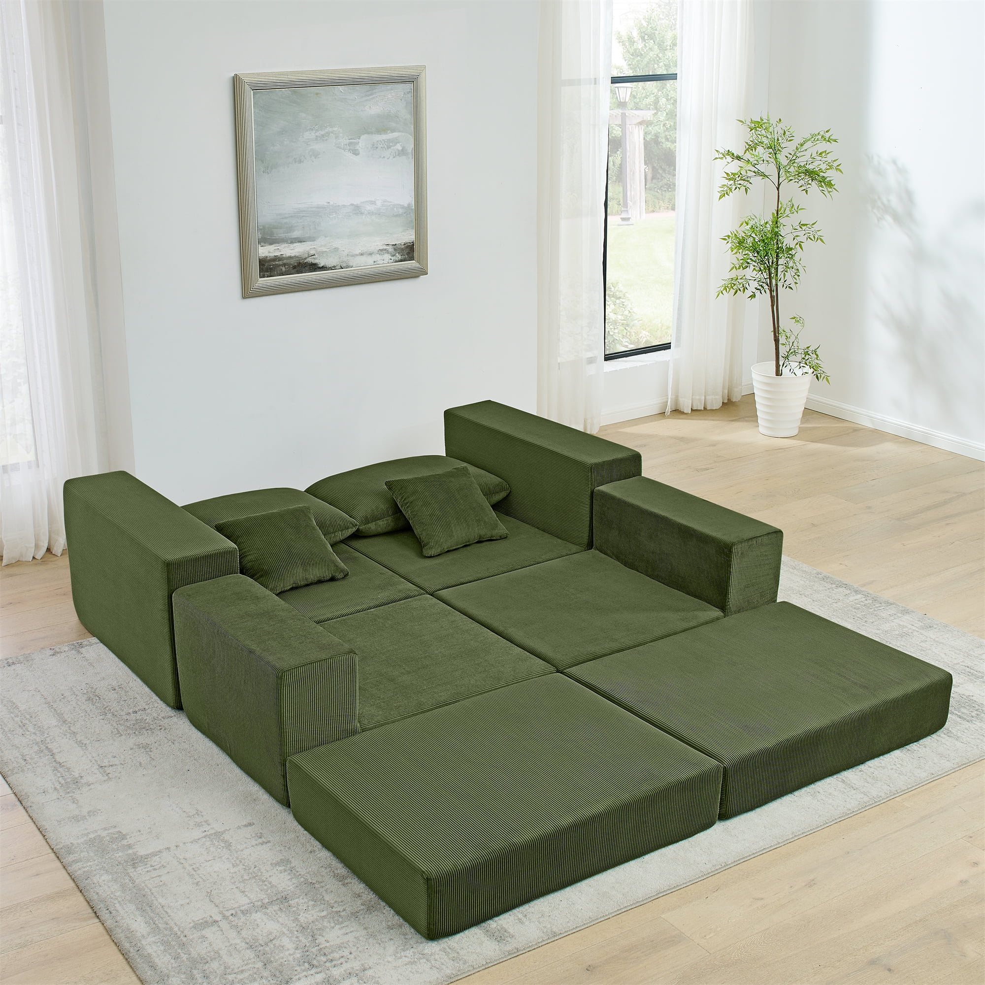 Leumius Modular Sectional Sofa,Cloud Sectional Couch with Deep Seat,Modern Modular L-Shape Sofa Couch with Chaise,Upholstered Boneless Couches for Living Room Bedroom,Green