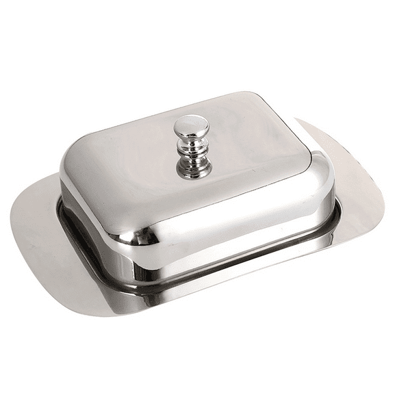 2X Luxious Stainless Steel Butter Dish Box Container Shiny Cheese Server Storage Keeper Tray with Easy to Hold Lid