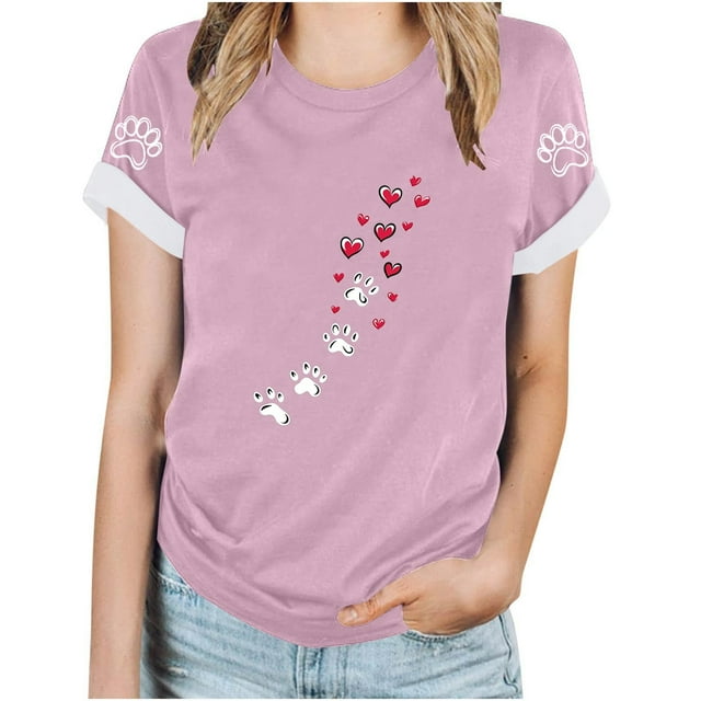 Tops Y Blusas de las Mujeres Estampadas Cuello Redondo Manga Corta, Poliéster Casual Top para Diario, Fiesta Y Todas las Estaciones