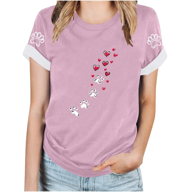 Tops Y Blusas de las Mujeres Estampadas Cuello Redondo Manga Corta, Poliéster Casual Top para Diario, Fiesta Y Todas las Estaciones