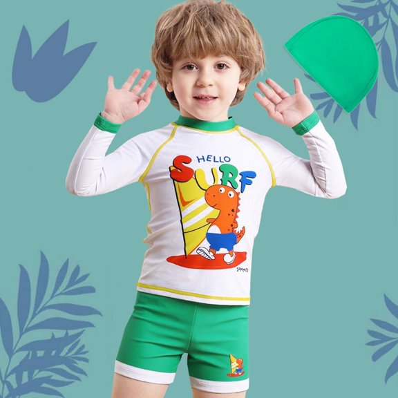 Gzbliryd Boys Rash Guard Swimsuit 2-Piece Bathing Suit Upf 50 Summer Beach Swimwear Two Piece Rash Guard and Swim Trunks Outfit Set for Boys Girls Two Piece Set (Green,5-6 Years)
