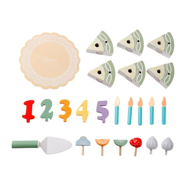 Juguete de pastel de cumpleaños de madera, juego de juego de té para niños Juego creativo de cocina, juego de simulacro, durante más de 3 años, niños