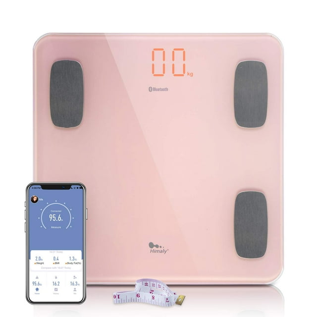 Báscula de grasa corporal Himaly, báscula inteligente de IMC, báscula digital inalámbrica para baño, analizador de composición corporal con aplicación para smartphone, sincronización con Bluetooth, 18