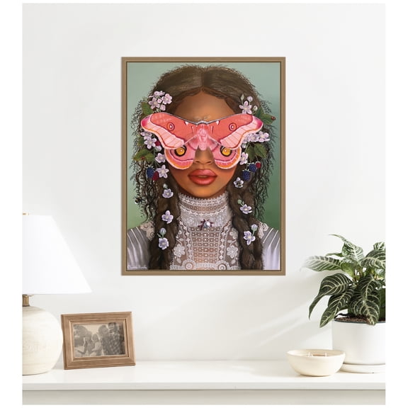 Kate and Laurel Framed Canvas Wall Art Print In The Garden With Antheia by Charlotte Brindley, 18 x 24 Sylvie Dark Gold Frame, Whimsical, Animal Art for Wall Decor