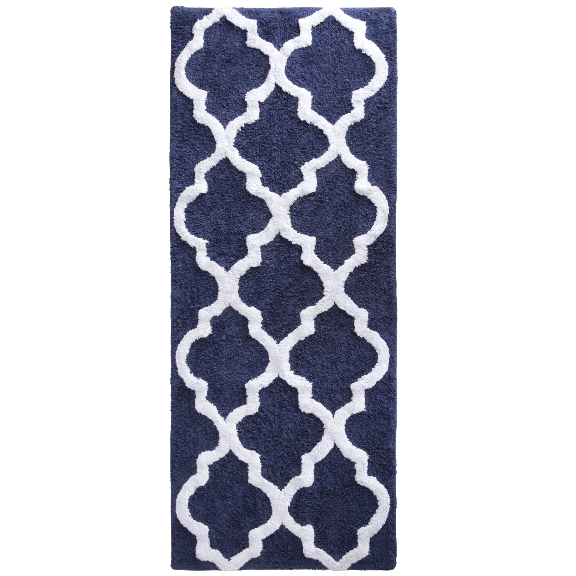 Lavish Home 24 x 60 Inch Bathroom Rug - Non Slip Cotton Bath Mat (Navy)