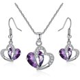 thumbnail image 1 of Collar y pendientes con colgante de corazón de cristal austriaco para mujer, chapado en oro blanco de 14 quilates, hipoalergénicos, regalo para esposa, mamá, novia (morado), 1 of 4