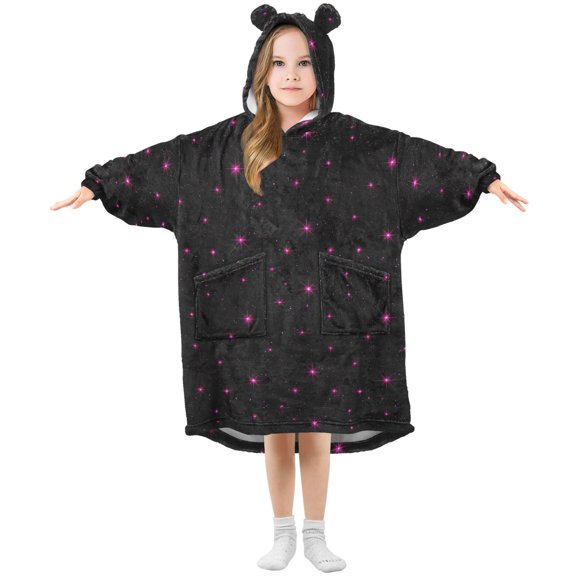 Wearable Blanket Hoodie for Kids Glowing Stars Flannel Hooded Blanket with Pockets and Sleeves Suitable for Boys and Girls