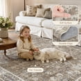 thumbnail image 3 of MICGEEK 9x12 Large Area Rugs, Washable Vintage Distressed Rug for Living Room Bedroom Home Office, Stain Resistant Floral Print Traditional Distressed Accent Carpet, Vacuum-Friendly, Brown, 3 of 9
