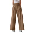 thumbnail image 1 of Pantalones anchos de cintura alta para mujer: elásticos, de color liso, con bolsillos y cinturón, para llevar a diario de forma informal. Tallas: M-XXXL., 1 of 5