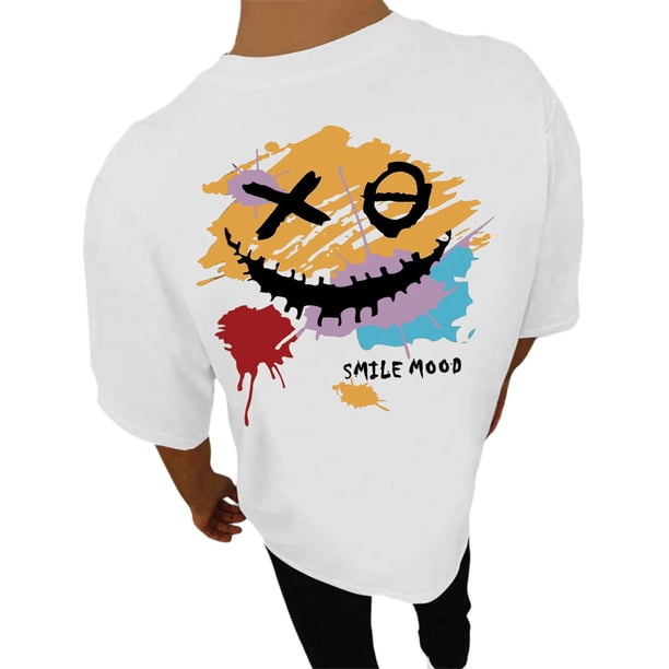 Playeras De Hombre Camiseta Informal De Verano De Manga Corta Con Cuello Redondo Y Estampado De Letras Y Caras Para Hombre