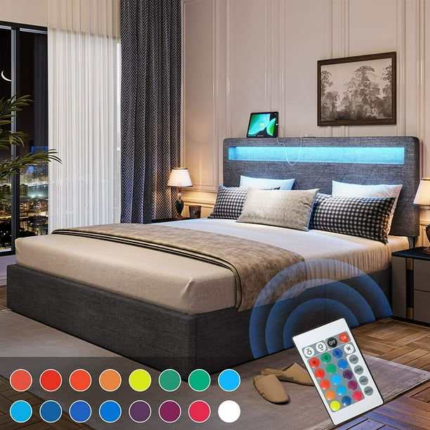 Queen Platform Bed Frame with 4 Storage Drawers&2 USB Ports,LED