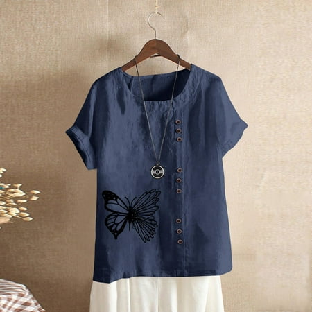 

Kakina CMSX Clearance Womens Shirts for Summer Fashion Women s Round-Neck Short Sleeve Print Casual T- Shirt Blouse Tops