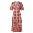thumbnail image 4 of Dresses for Women Trendy Boho Floral Print Cover Up V Neck Half Sleeve Solid Sundress Red M, 4 of 6