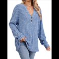 thumbnail image 2 of Camisa Henley de Larga para Mujer, Cuello en V, Suéteres Casuales Elegantes, Ropa de Moda para Otoño. Azul Colorido L, 2 of 10