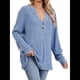thumbnail image 2 of Camisa Henley de Larga para Mujer, Cuello en V, Suéteres Casuales Elegantes, Ropa de Moda para Otoño. Azul Colorido XXL, 2 of 10
