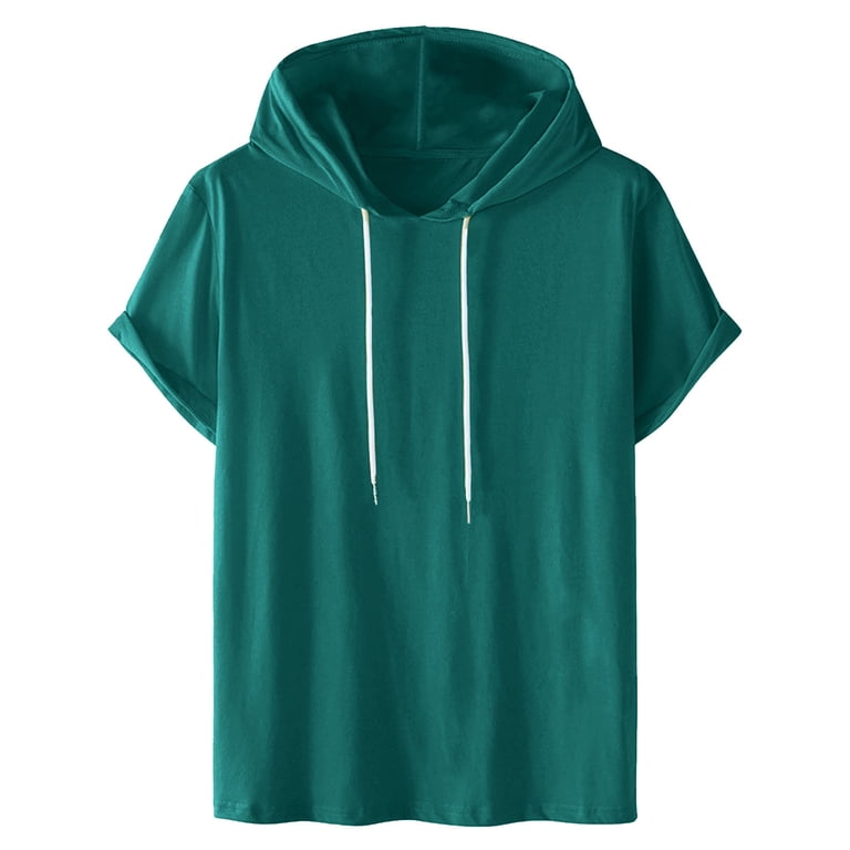 Mens Shirts Casual Solid Hooded Pullover Short Sleeve Sports T