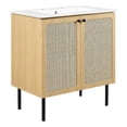 thumbnail image 3 of Modway Chaucer 30" Wood & Rattan Bathroom Vanity in Oak/White, 3 of 16