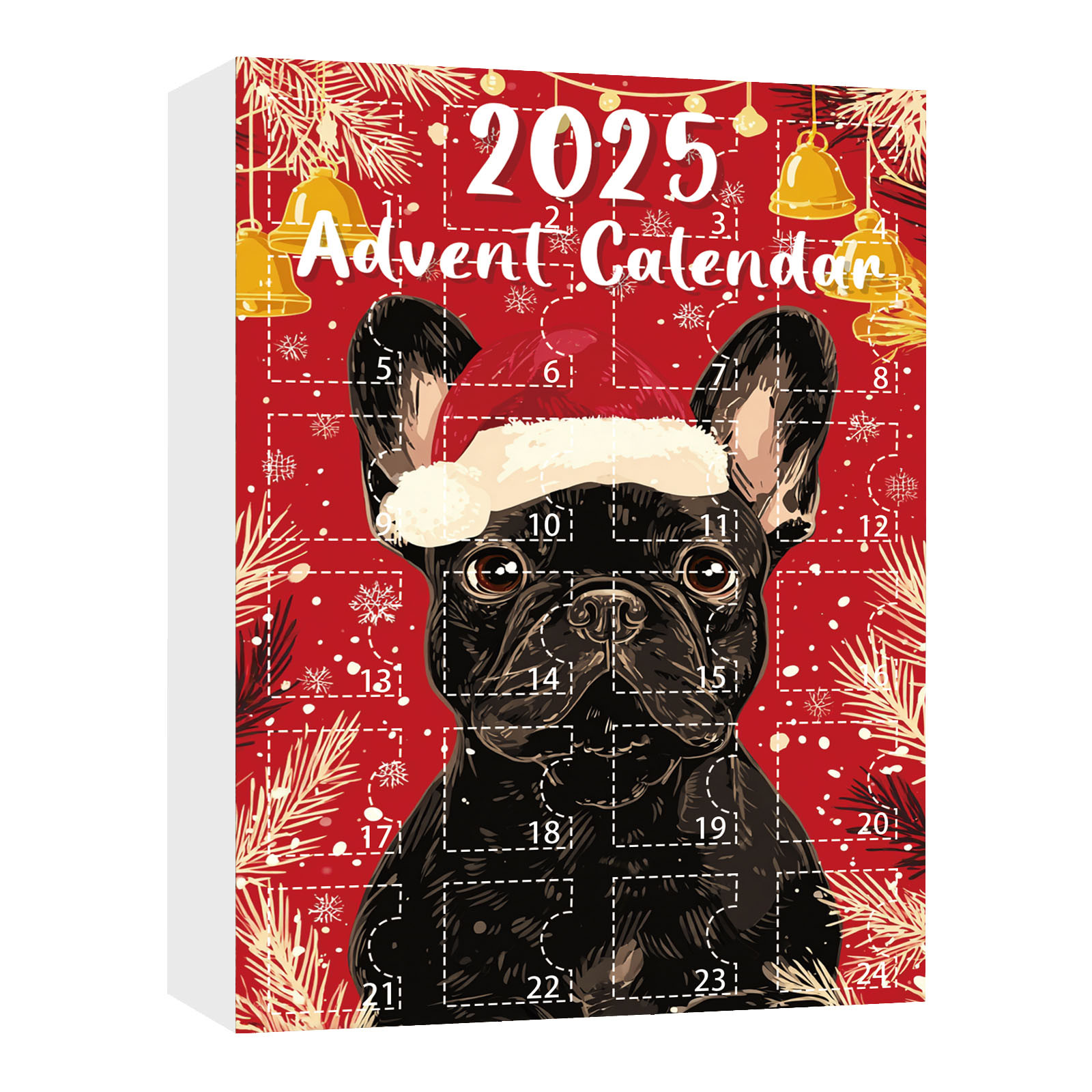 Calendrier De L’Avent Bouledogue Français 2025 – Compte à Rebours 24 Jours – Décoration Noël Thème Chien – 26x18 Cm