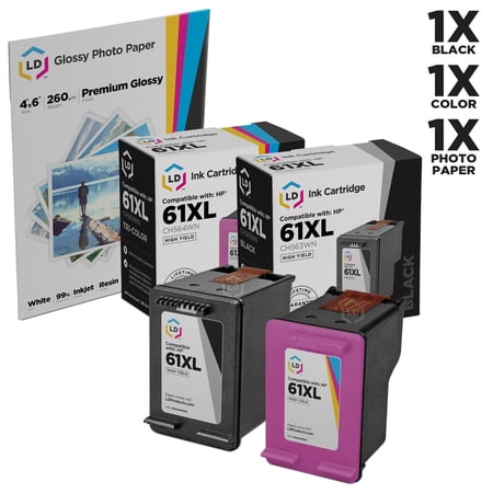 LD Remanufactured Replacement for 61XL High Yield Cartridges (1 CH563WN Black  1 CH564WN Color) Includes Complimentary 4X6 Premium Glossy Photo Paper