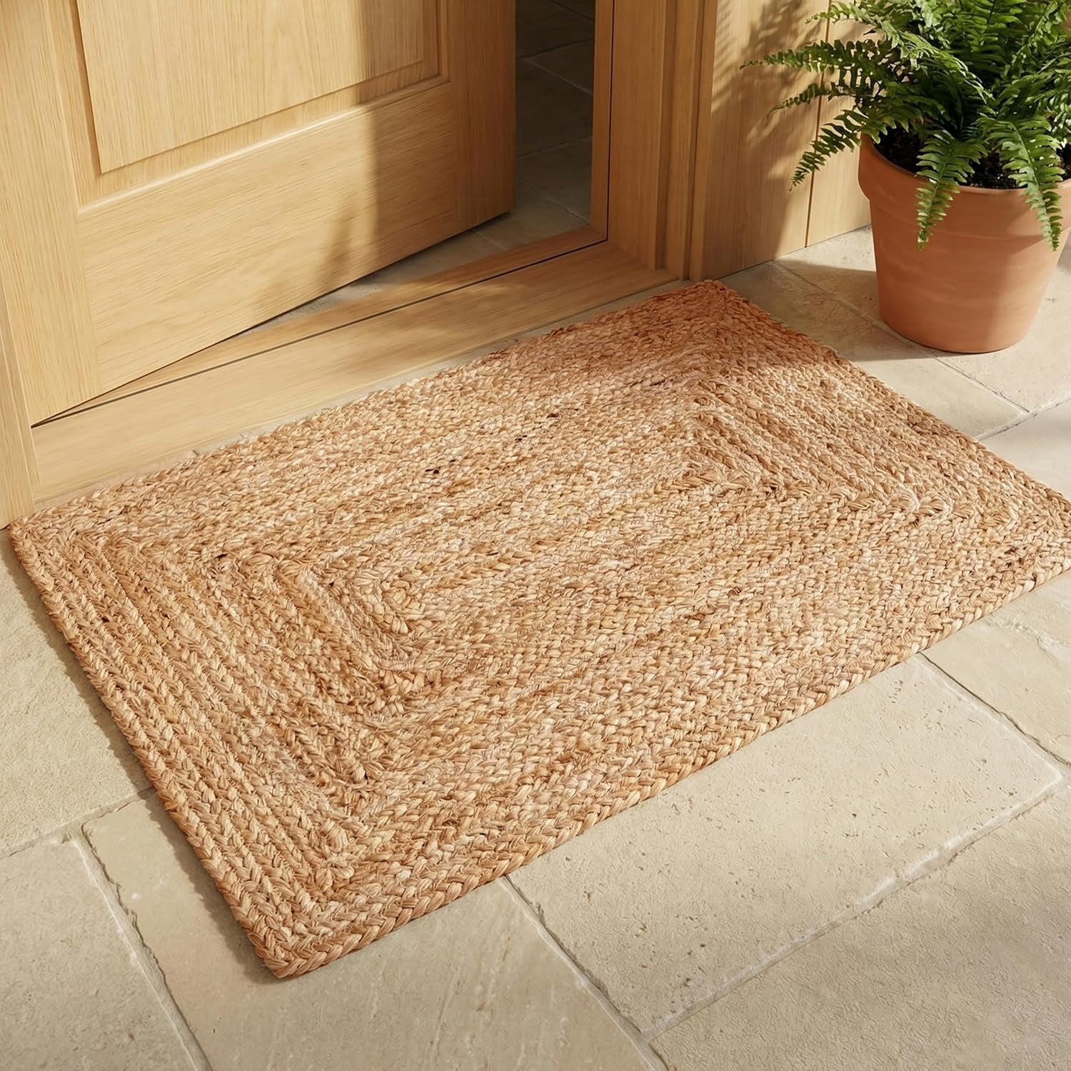 Hand Woven Jute Braided Rug, 2'x3' – Natural, Reversible Boho Entry Area Rugs for Kitchen, Living Room I Farmhouse Indoor Outdoor Decorative Floor Rug, 24x36 Inches