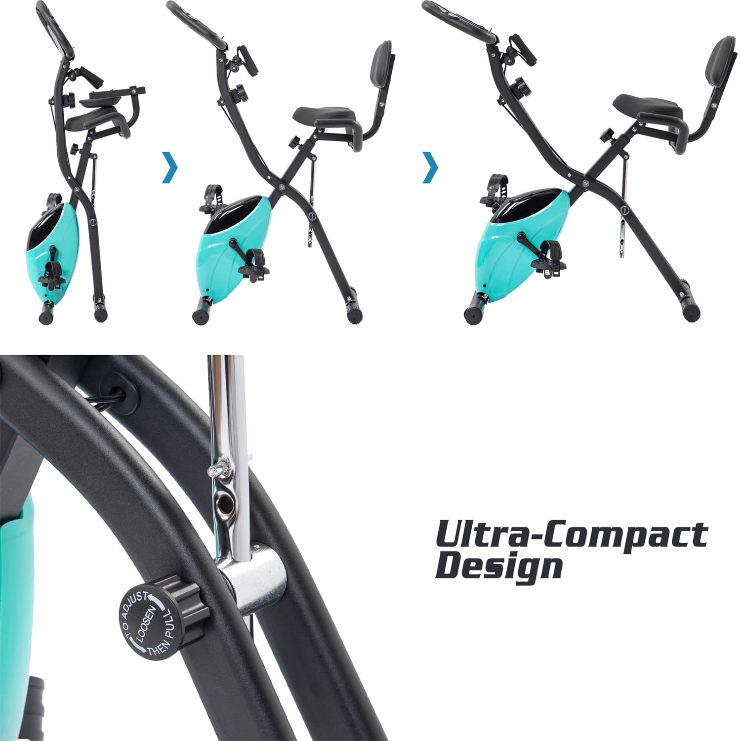 Folding Exercise Bike, Fitness Stationary Bike Machine, Upright Indoor Cycling Bike, Magnetic X-Bike with 8-Level Adjustable Resistance, Back Support Cushion & LED Display