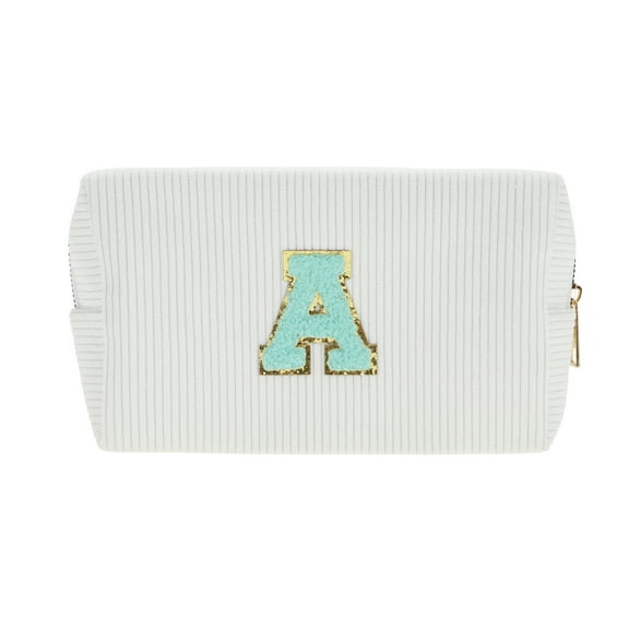 Unique Bargains 1 Pc Corduroy Rectangular Letter A Makeup Bag White