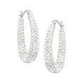 thumbnail image 2 of Women's Oval Hoop Earrings with White Crystals in Sterling Silver, 2 of 4