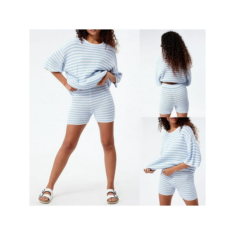Stripe Elasticity Round Neck Short Knitting Sweaters Stripe Elasticity Round Neck Short Knitting Sweaters